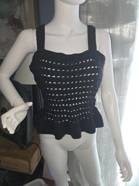 J. Crew Black Crochet Peplum Camisole